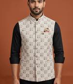 Ivory thread and pearl embroidered nehru jacket 