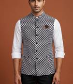 Black thread and sequins embroidered nehru jacket 