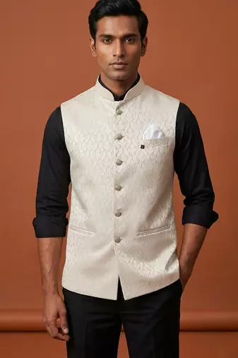 Ivory thread work nehru jacket 
