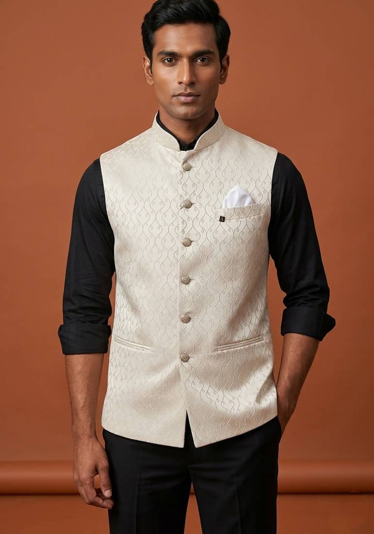 Ivory thread work nehru jacket 
