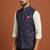 Navy blue printed nehru jacket  for men