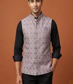 Light purple thread and sequins embroidered nehru jacket 