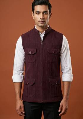 Wine designer 4 pocket nehru jacket  1