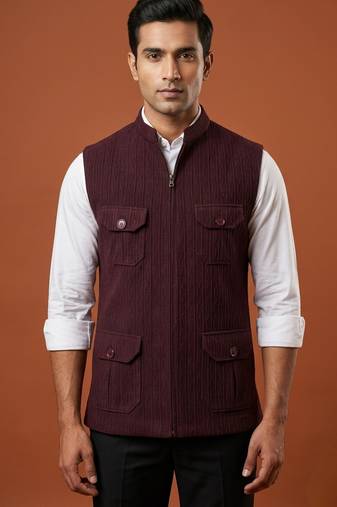 Wine designer 4 pocket nehru jacket 