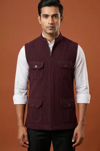 Wine designer 4 pocket nehru jacket 