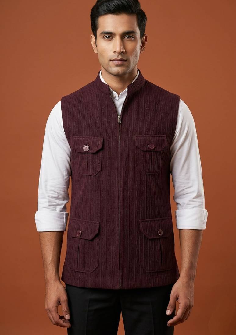 Wine designer 4 pocket nehru jacket 