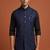 Navy blue knitted plain nehru jacket  for men
