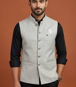Light grey thread and sequins work nehru jacket 