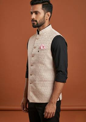Light pink thread work nehru jacket  2