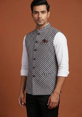Black thread and sequins embroidered nehru jacket  2