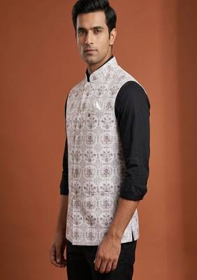 Ivory thread and zari embroidered nehru jacket  2