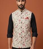 Cream thread and sequins work nehru jacket 