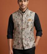 Grey printed nehru jacket  for me