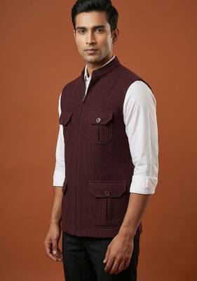 Wine designer 4 pocket nehru jacket  2