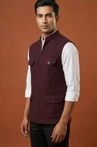 Wine designer 4 pocket nehru jacket 