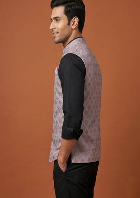 Light purple thread and sequins embroidered nehru jacket  2