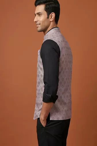 Light purple thread and sequins embroidered nehru jacket 
