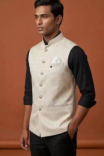 Ivory thread work nehru jacket 