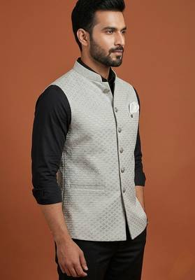 Light grey thread and sequins work nehru jacket  2