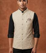 Cream thread and sequins work nehru jacket 