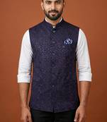 Purple thread and sequins embroidered nehru jacket 