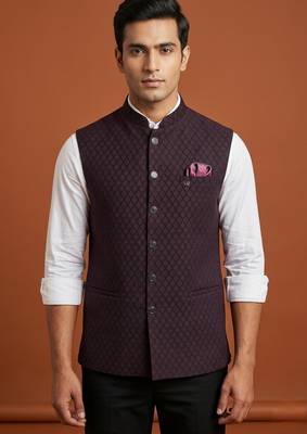 Maroon printed nehru jacket  on suiting fabric 1