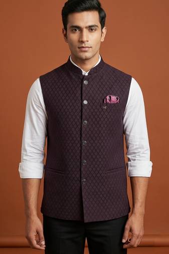 Maroon printed nehru jacket  on suiting fabric