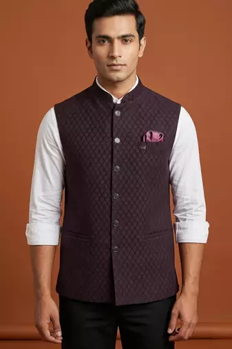 Maroon printed nehru jacket  on suiting fabric