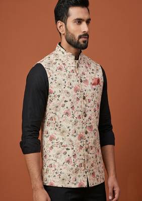 Cream thread and sequins work nehru jacket  2