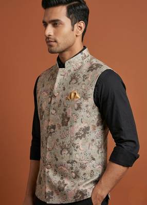 Grey printed nehru jacket  for me 2