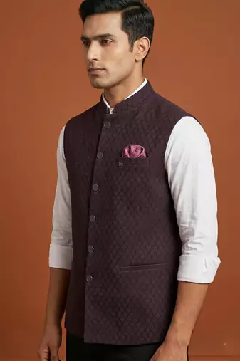 Maroon printed nehru jacket  on suiting fabric