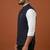 Navy blue printed nehru jacket  on suiting fabric
