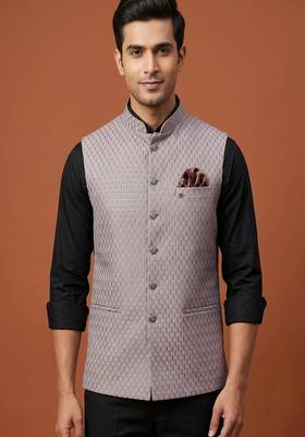 Light purple thread and sequins work nehru jacket  1