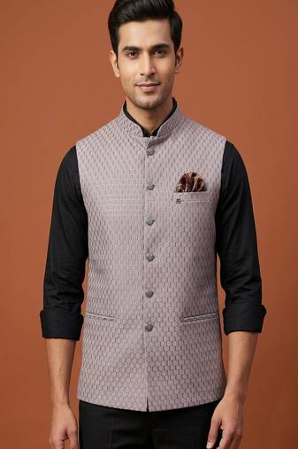 Light purple thread and sequins work nehru jacket 