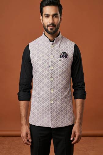 pink thread work nehru jacket 