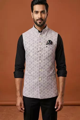 pink thread work nehru jacket 