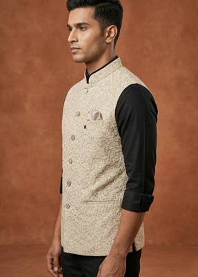 Cream thread and sequins work nehru jacket  2