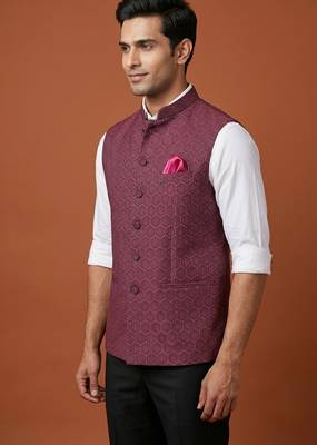 Maroon zari work nehru jacket  on silk 2