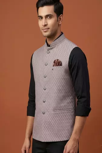 Light purple thread and sequins work nehru jacket 