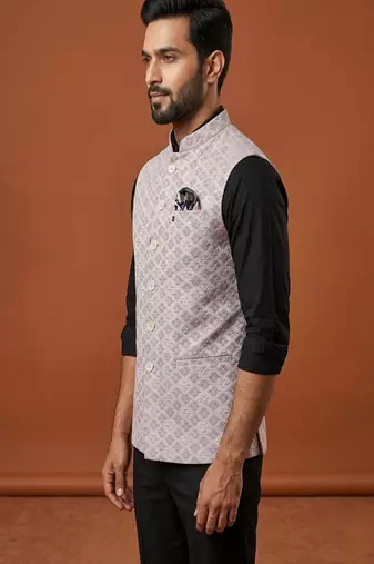 pink thread work nehru jacket 