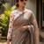 Black linen printed saree with unstitched blouse piece