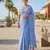 Blue linen printed saree with unstitched blouse piece