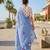 Blue linen printed saree with unstitched blouse piece