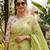 Green linen printed saree with unstitched blouse piece