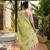 Green linen printed saree with unstitched blouse piece