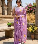 Lavender linen printed saree with unstitched blouse piece