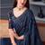 Blue silk blend embroidered saree with unstitched blouse piece