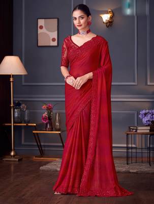 Rani silk blend embroidered saree with unstitched blouse piece 1