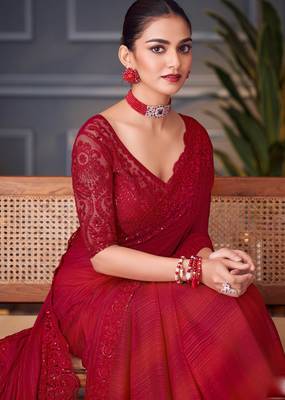 Rani silk blend embroidered saree with unstitched blouse piece 2
