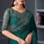 Turquoise satin embroidered saree with unstitched blouse piece